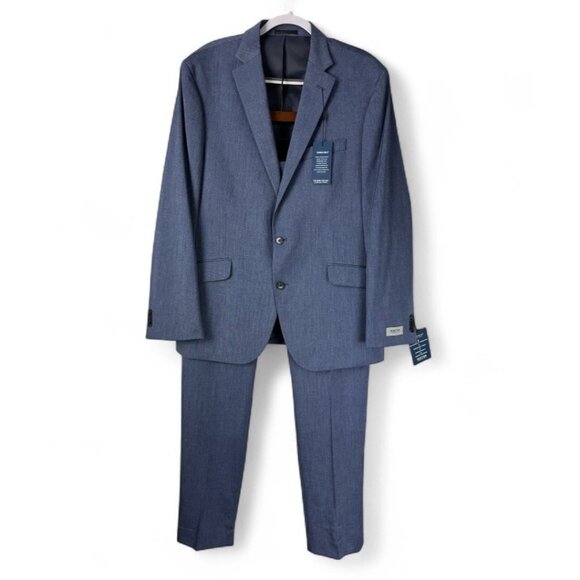 Kenneth Cole Reaction Suit Blue Slim Fit Techni-Cole Jacket Pant 46L 40W 32L NEW - Picture 2 of 9
